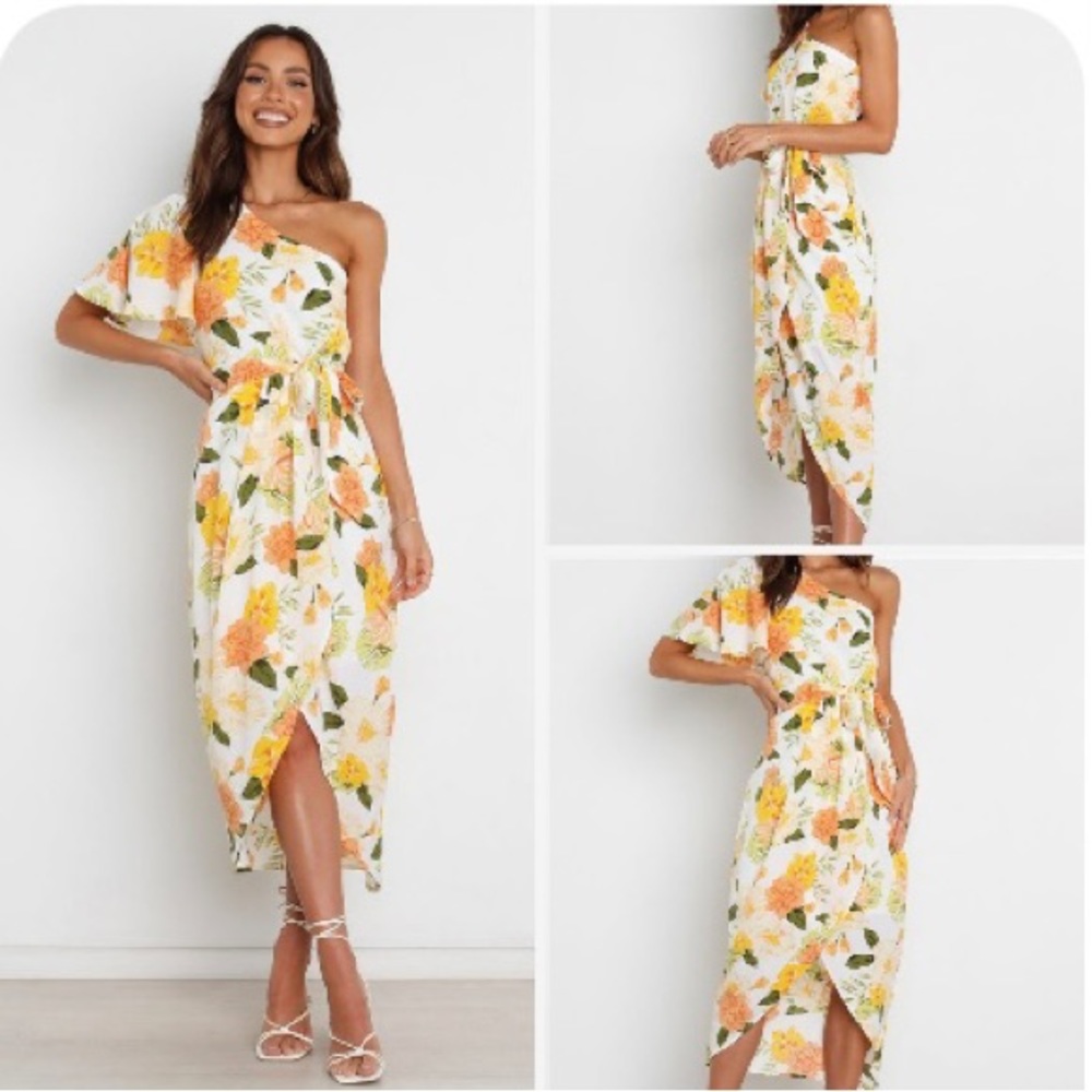 Petal & Pup yellow floral one shoulder dress
